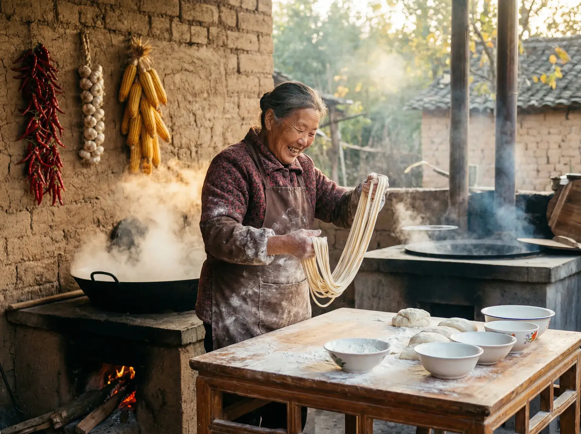 农家大嫂手擀面 - 边摸边吃奶边做 乡村美食